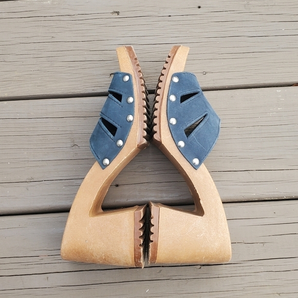 Vintage 90s y2k Bratz Blue Suede Leather Chunky Heel Lug Sole Platform Sandals 9 - Picture 3 of 8